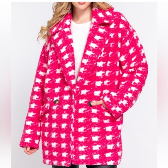ShopEvelynne Jackets & Blazers - DOUBLE BREASTED CHECK PRINT BOUCLE FLEECE COAT- NEW !